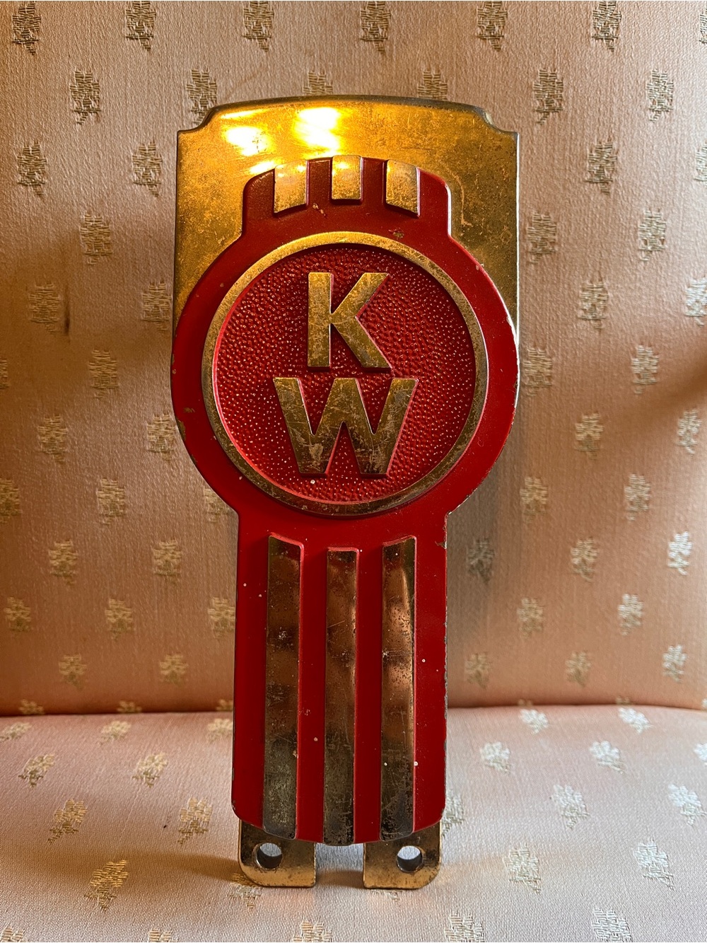 Metal Kenworth “gold” 50th anniversary truck Hood pull emblem